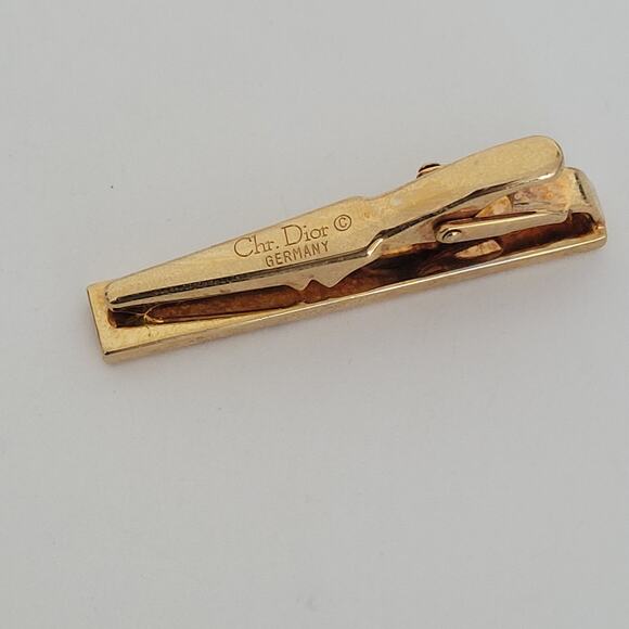 Christian Dior Tie Bar Clip Clasp Gold Tone CD Logo Vintage Made Germany Design - Picture 6 of 8